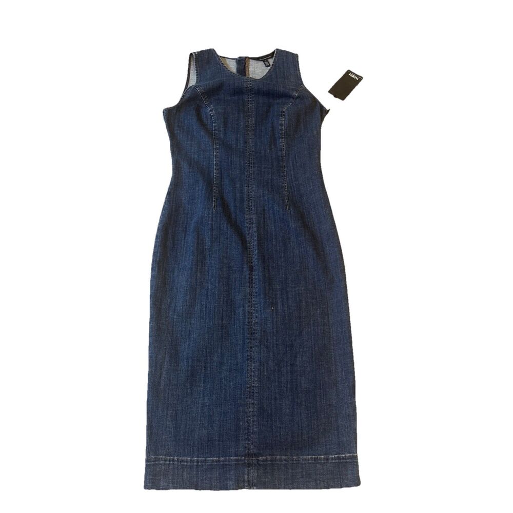 Anthropologie WHBM Women’s SL Denim Mini Sheath Dress Med Wash Sleeveless Sz 6 - Picture 4 of 16